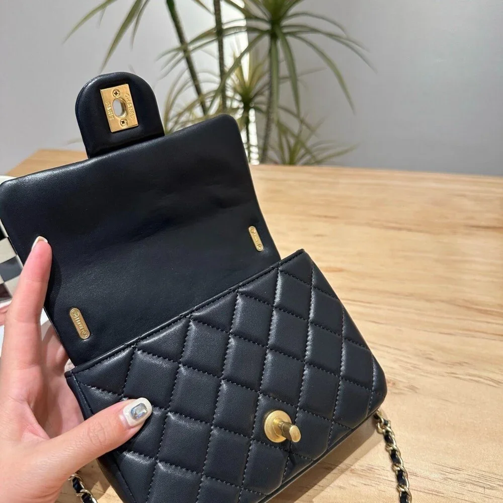 CHANEL MINI SQUARE FLAP BAG WITH PEARL CHAIN